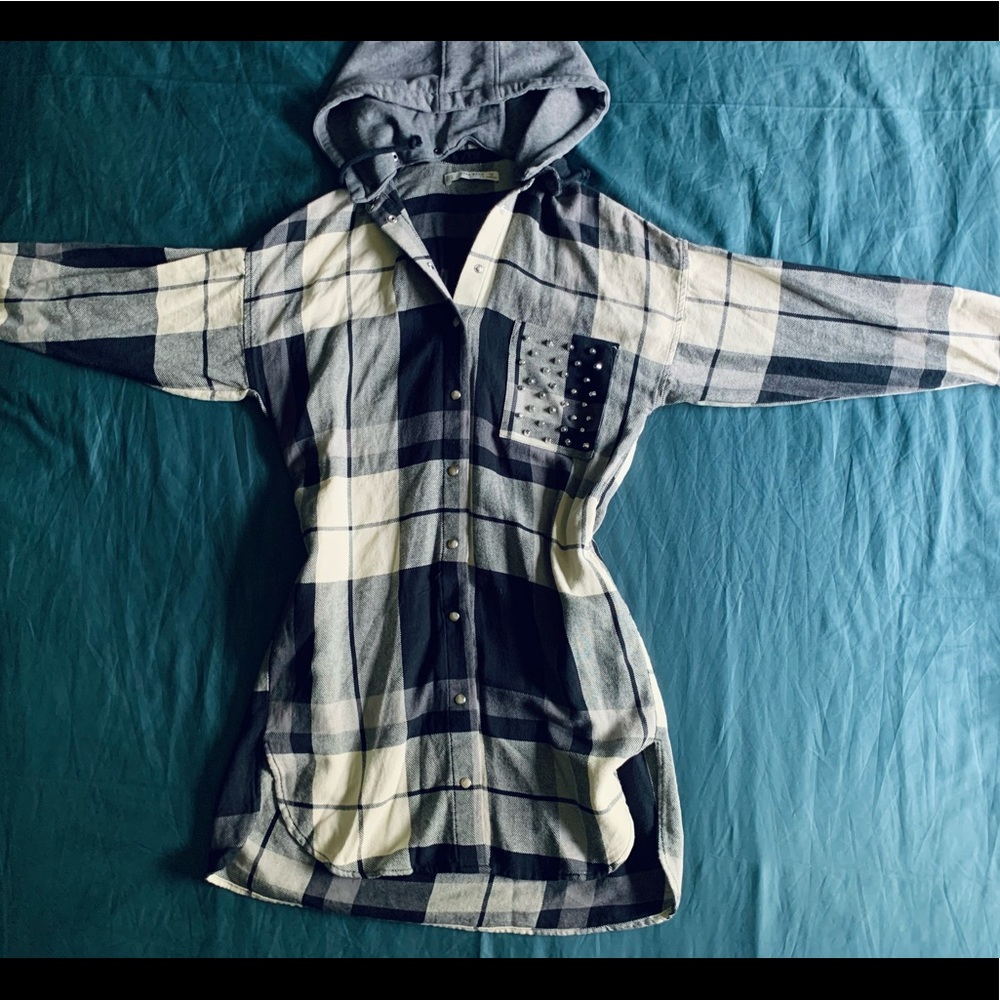 Zara Studded Flannel Hoodie Dress